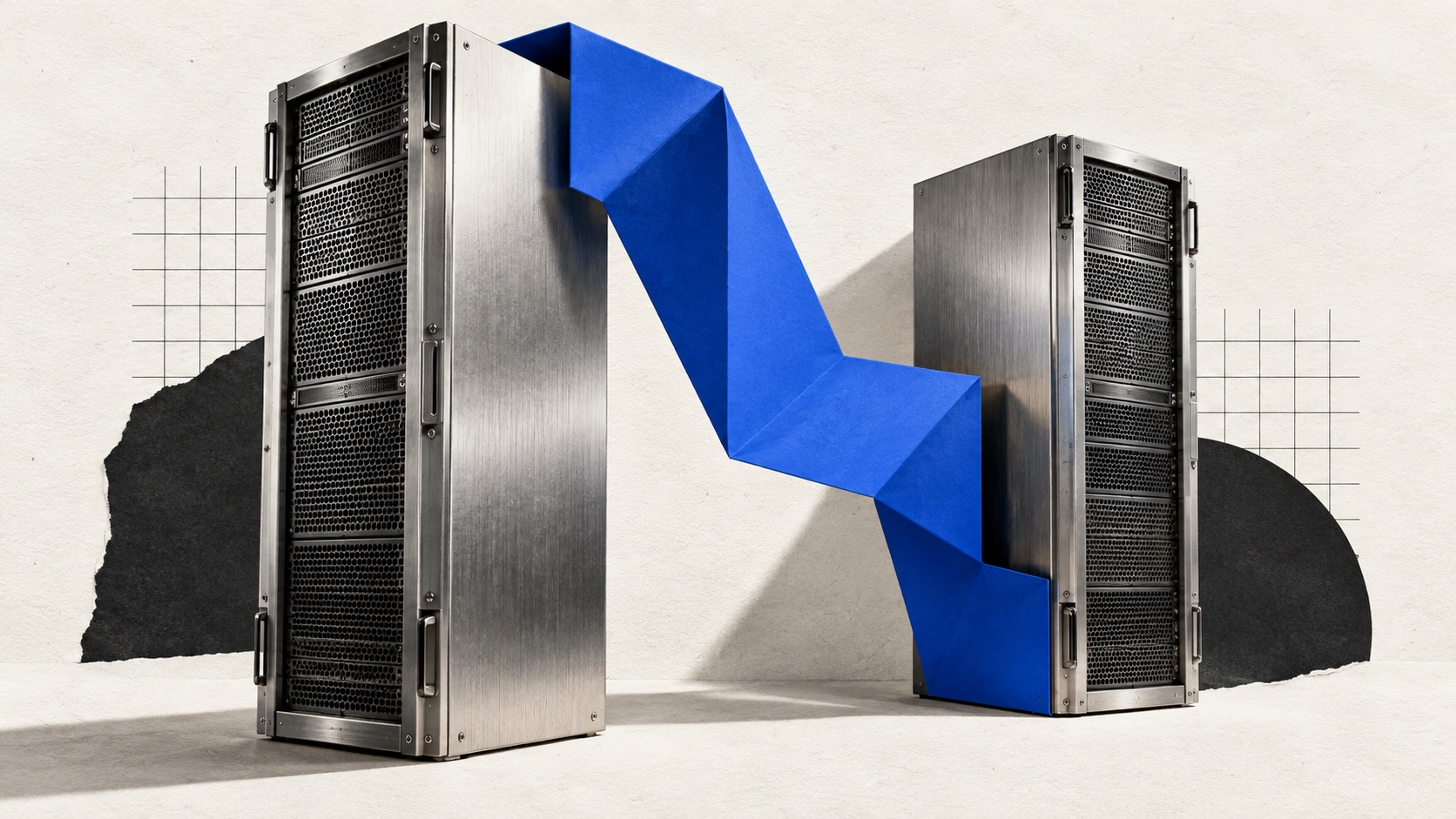 Server racks and a blue cooling channel